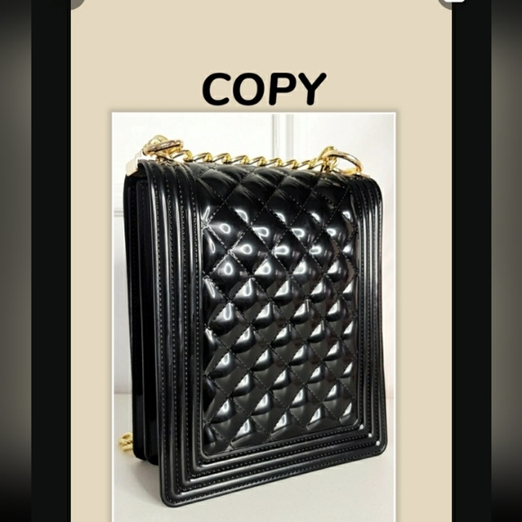 Jenna Fold Over Clasp Bag with Chain Strap faux leather in Black. - Picture 2 of 7